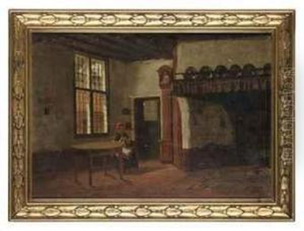 A Lady Sewing In An Interior - view 1