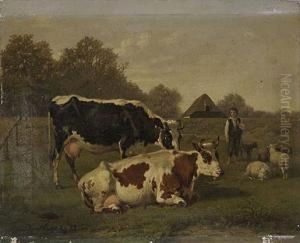 Pastor Con Vacas Y Corderos,1859 by Jean Louis van Kuyck