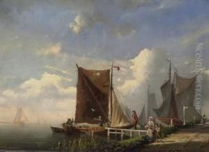 Fisherman In A Dutch Coastal Landscape by Bartol Wilhelm Van Laar