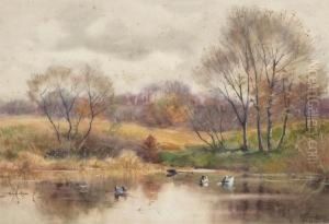 The
Duck Pond In Autumn by Alexander Theobald Van Laer