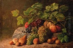 A Still Life With A Vine, Pears, Apples And A Pumpkin