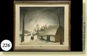 Village Anime Sous La Neige by Gaston Van Landeghem