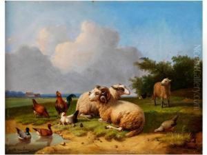 Idylle Mit Schafen Und Federvieh by Cornelis van Leemputten