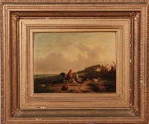 Chickens By Stream by Cornelis van Leemputten