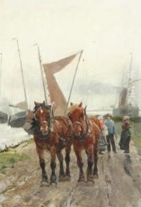 Horse Team With Figures by Frans Van Leemputten