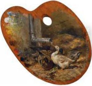 Trinkende Enten by Frans Van Leemputten