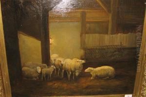 Moutons A La Bergerie by Jean-Baptiste Van Leemputten