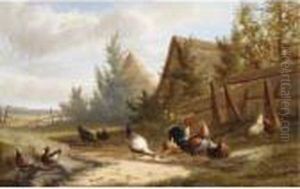 Poultry In A Summer Landscape by Jean-Baptiste Van Leemputten