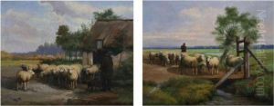 Schapenhoeder Voor Hoeve by Jef Louis Van Leemputten