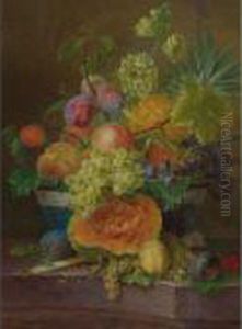 Still Life With Fruit In A Porcelain Vase From Paris by Willem van Leen
