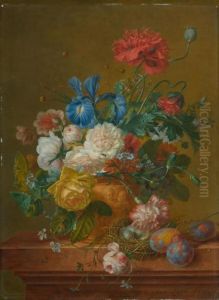 Still Life With Flowers And Bird's Nest. 1819 by Willem van Leen