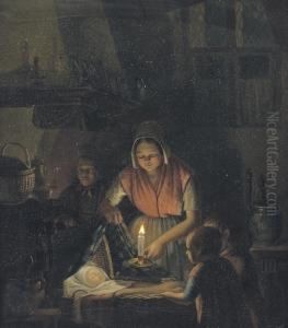 Admiring The Newborn By Candlelight
