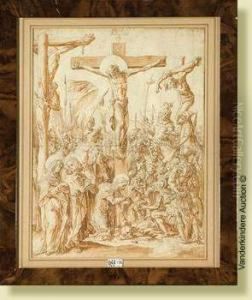 Lacrusifixion, Encre Et Lavis Sur Papier Colle Sur Papier by Aertgen van Leyden