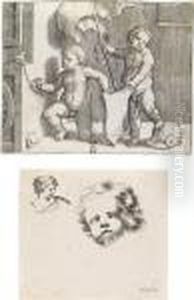 Two Naked Children Supporting A Blank Shield