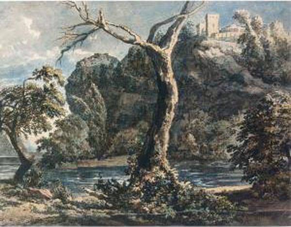 A Rugged River Landscape With A Castle On A Hilltop - view 1