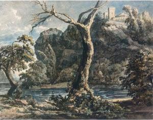 A Rugged River Landscape With A Castle On A Hilltop