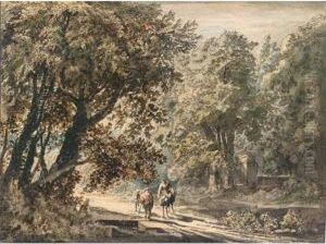 A Peasant Family On A Woodland Path by Jacobus Van Liender