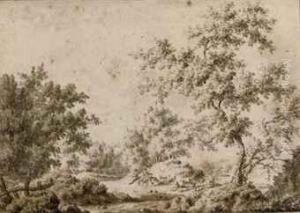 A Wooded Landscape With Shepherds And Their Cattle by Paulus Van Liender