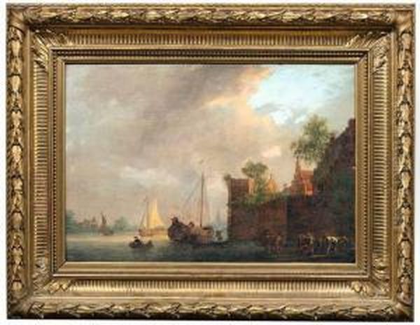 Hollandische Kanallandschaft Mit Befestigter Stadt - view 1