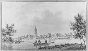 A View Of The Village Of Heukelom On The River Linge, With A Ferryand Fishermen
