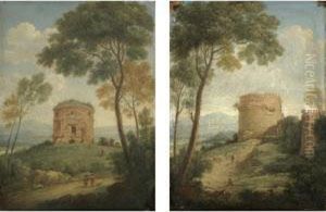 A View Of The Tor De' Schiavi In The Roman Campagna, With Figures On A Path In The Foreground by Giacomo Van Lint