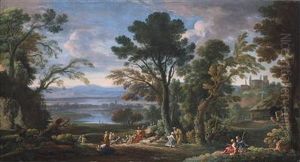 Landscape With The Sermon Of Saint John The Baptist by Hendrik Frans van Lint (Studio Lo)