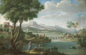 An Italianate Landscape With Figures Resting