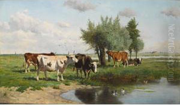 Cows In A Summer Landscape - view 1
