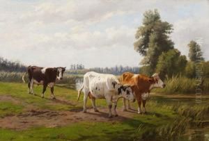 Cows And A Bull By The Water'sedge by Dirk Peter Van Lokhorst