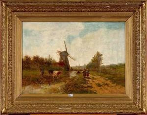 Paysage Anime Au Moulin Et Aux Vaches - view 1