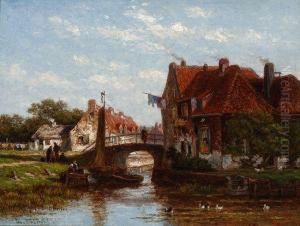 Daily Bustle Near The Village by Johan Nicolaas Van Lokhorst