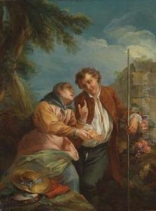 A Palmist And A Young Fruit Vendor by Charles-Amedee-Philippe van Loo