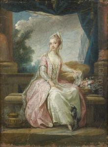 Jeune Femme Avec Un Petit Chien Dans Une Alcove by Charles-Amedee-Philippe van Loo