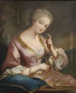 Portrait Of A Lady With A Bird. by Jean Baptiste van Loo