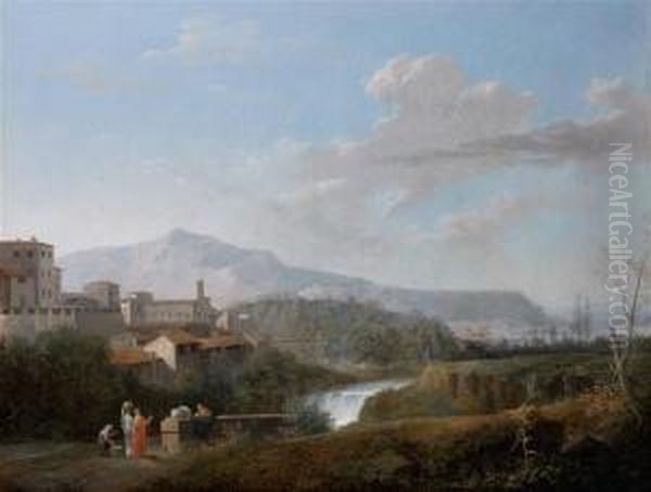 Vue De La Campagne Italienne Animee De Lavandieres - view 1