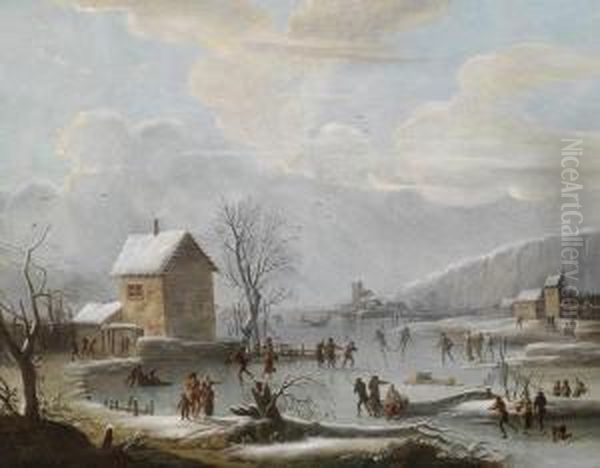 Winter Landscape With Ice Skaters by Jules Cesar Denis van Loo