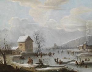 Winter Landscape With Ice Skaters by Jules Cesar Denis van Loo