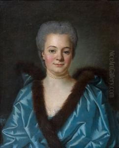 Portrait De Dame Au Manteau Bleu Borde De Fourrure Dit Henriette Marie Josephine De La Boessiere - Chambors, Epouse De Charles De Borel, Comte De Manerbe - view 1