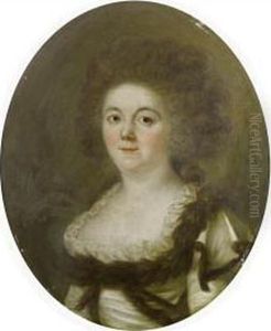 Portrait Of A Lady, Half-length, In A Fur-trimmed White Silk Dress by Louis-Michel Van Loo