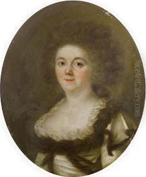Portrait Of A Lady, Half-length, In A Fur Trimmed White Silk Dress - view 1