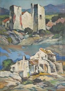 Batisses Dans Unpaysage by Raoul Van Maldere