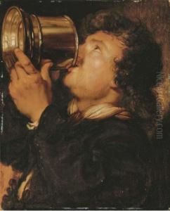 An Allegory Of Taste: A Young Man Drinking From A Silvertankard by Karel van III Mander