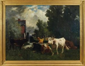 Troupeau Pres Du Moulin by Emile Van Marcke De Lumman