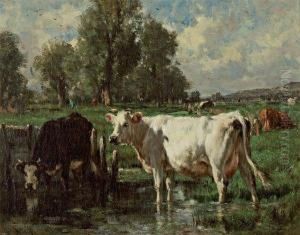 "vaches S'abreuvant" by Emile Van Marcke De Lumman