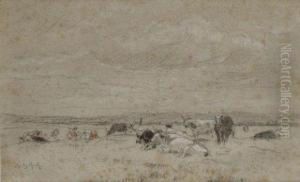 Troupeau Dans Les Champs by Emile Van Marcke De Lumman