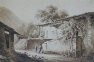 Vue De Ferme Animee. by Edouard Van Marcke