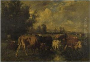 Cattle In A Field by Emile Van Marcke De Lumman