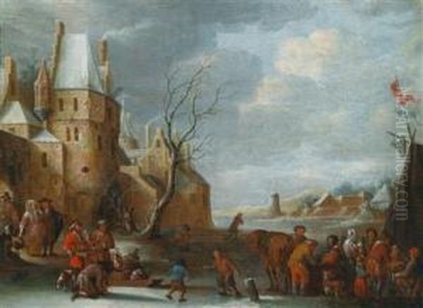 Eisvergnugen Vor Den Toren Eines Hollandischen Stadtchens - view 1
