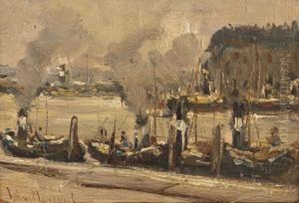 Hafenansicht Mit Schiffsbarken (studie) - view 1