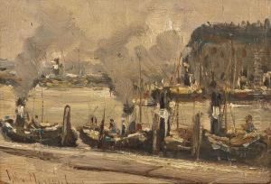 Hafenansicht Mit Schiffsbarken (studie) by Johann Hendrik Van Mastenbroek